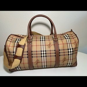 Vintage Burberry Beige Nova Check Boston Duffle Bag with Strap